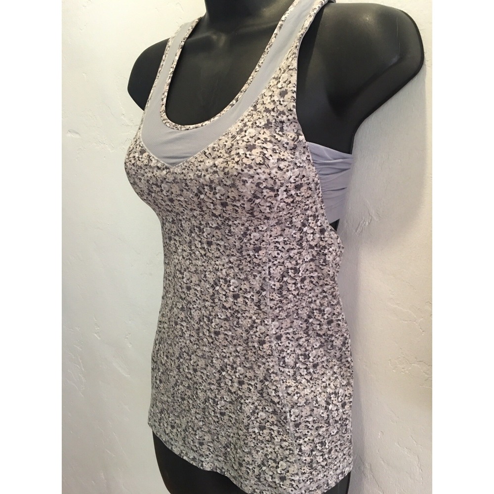 Lululemon Gray Floral Turbo Tank Top Racerback Ruched size 2 wore 1 time